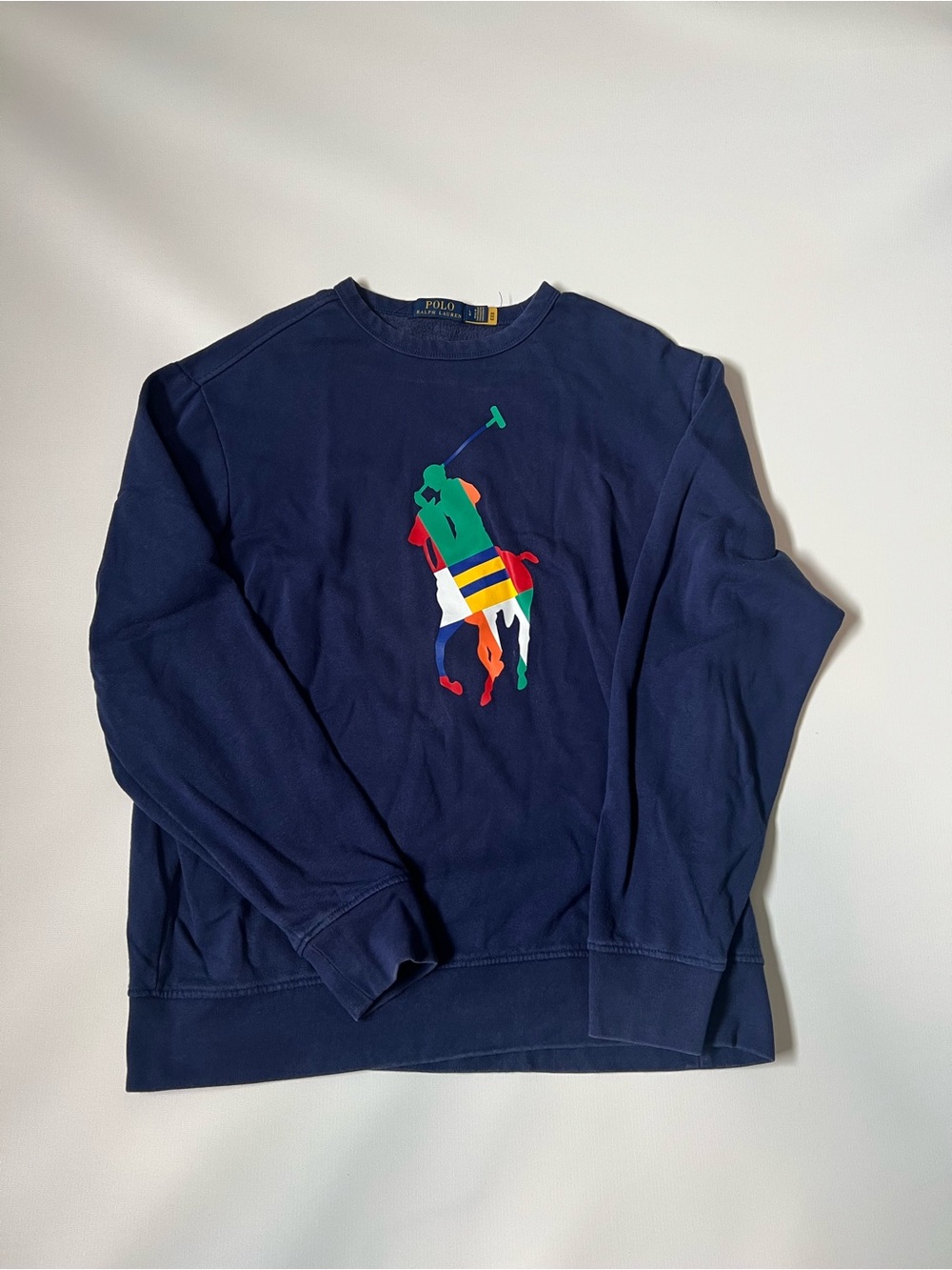 Ralph Lauren Navy Crewneck with Multicolor Polo Logo